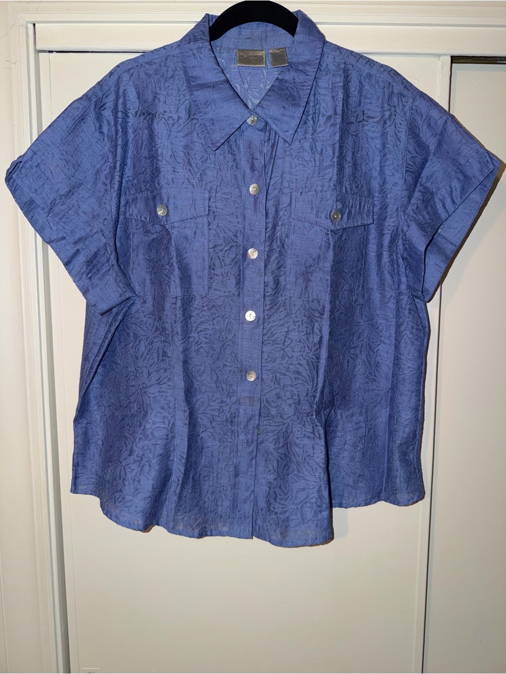 Chico's Semi Sheer Blue Button-up Top
